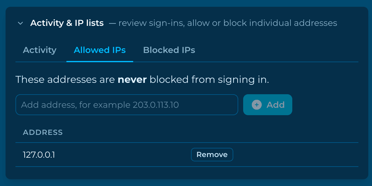Allowed IPs tab on the Sentry dashboard